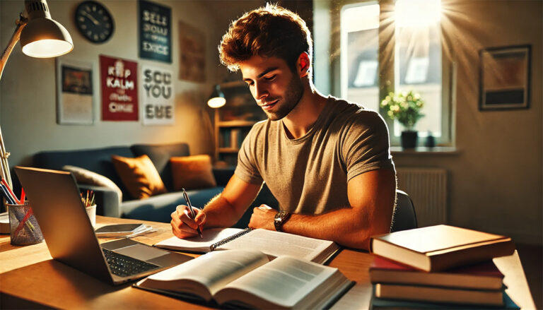 Student studying with confidence